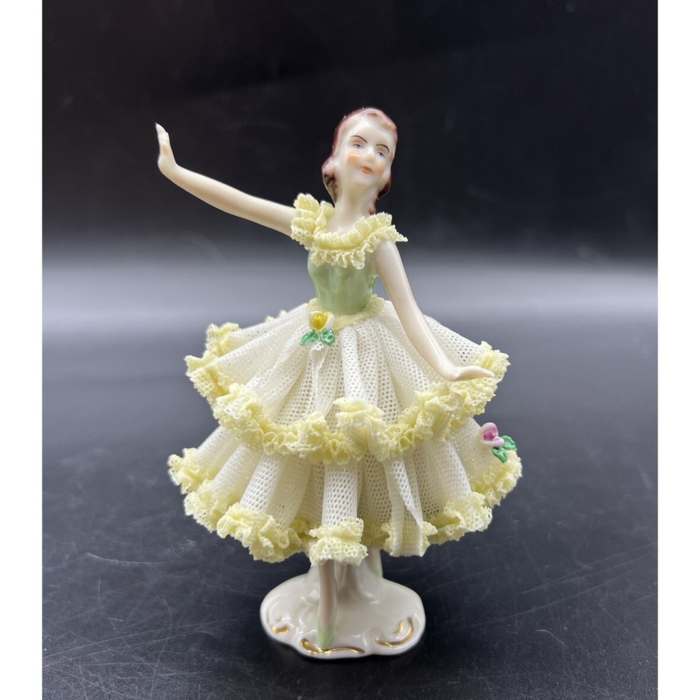 Dresden Lace Porcelain Figurine Ballerina Germany 4.75" Read
